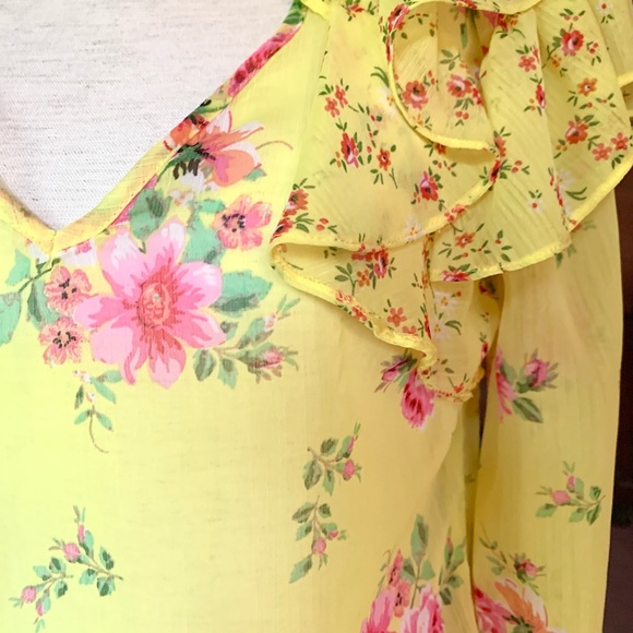 MISS SELFRIDGE LONDON YELLOW FLORAL TOP RUFFLES FLOUNCES CHIC SIZE SM like new - Picture 6 of 9